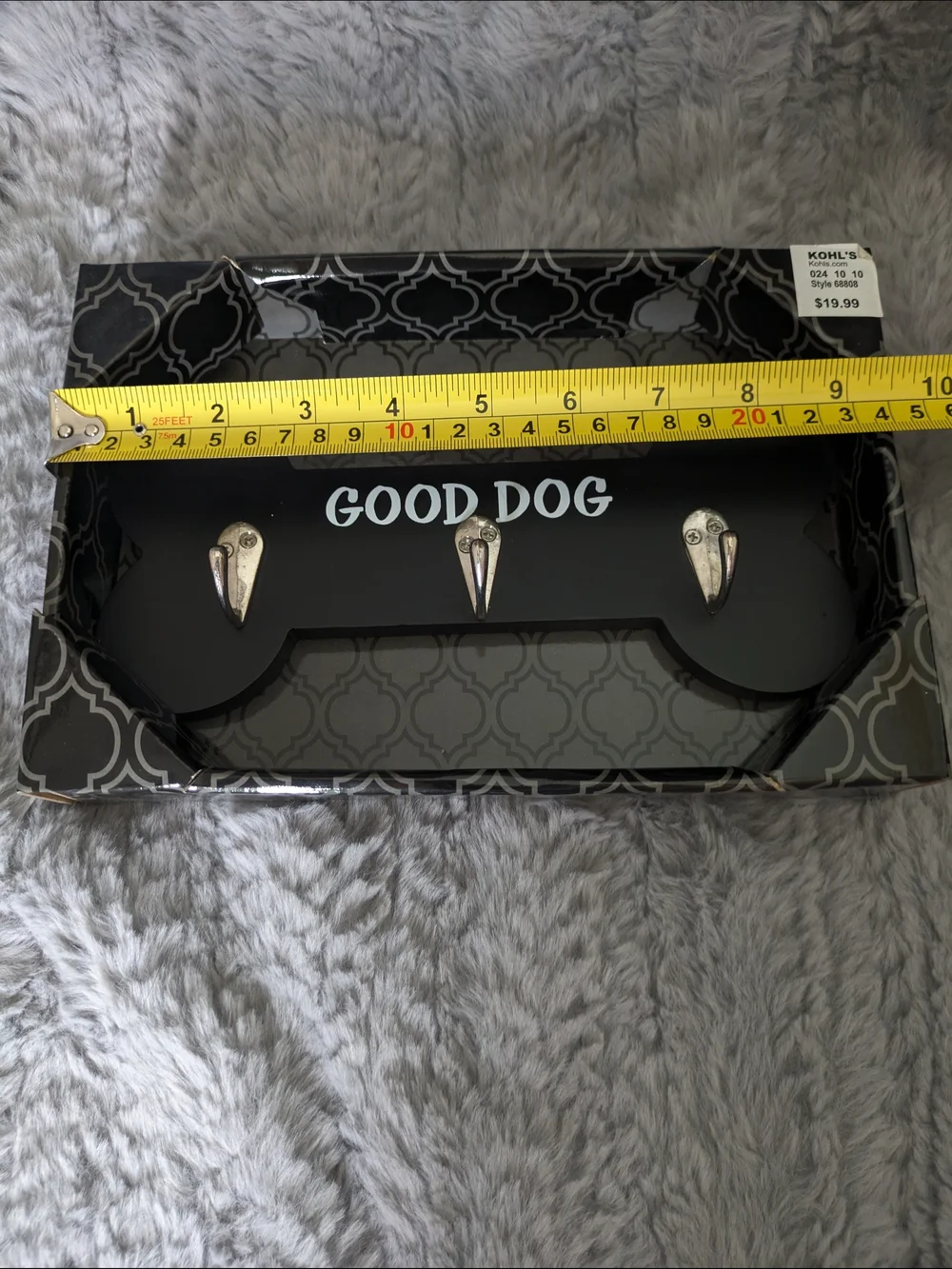GOOD DOG Black Bone Wall Hook Rack with Three Metal Hooks NWT
